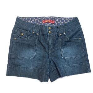 ONE 5 ONE ~ Medium/Dark Wash Low Rise Pork-Chop Pocket Denim Shorts